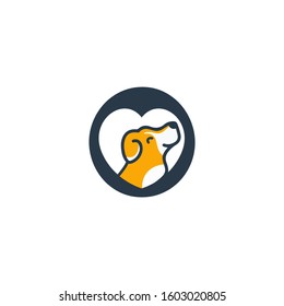 simple and clean dog logo, dog in heart, dog love , letter o, heart and o, circle logo, round logo - vector