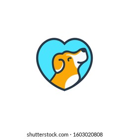 simple and clean dog logo, dog in heart, dog love - vector