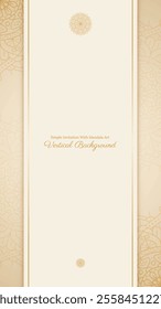 Simple Clean Elegant Cream Vertical Invitation Background Design with Floral Mandala And Luxury Gold Accents