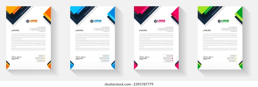 Simple And Clean Elegant Flat corporate  business Abstract style letterhead design template set with red, green, blue and yellow color.