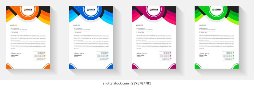 Simple And Clean Elegant Flat corporate  business Abstract style letterhead design template set with red, green, blue and yellow color.