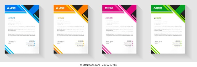 Simple And Clean Elegant Flat corporate  business Abstract style letterhead design template set with red, green, blue and yellow color.