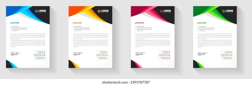 Simple And Clean Elegant Flat corporate  business Abstract style letterhead design template set with red, green, blue and yellow color.