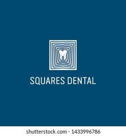 simple, clean, elegant, modern, sophisticated, and unique concept logo design for dental with square or box and tooth icon