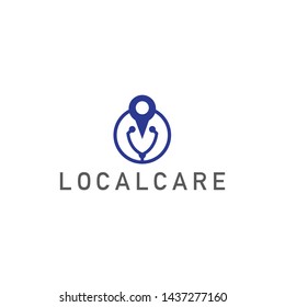 simple, clean, elegant, modern and sophisticated logo design illustration inspiration with stethoscope and map pin for technology, digital, computer, medical, etc