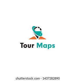 simple, clean, elegant, modern and sophisticated logo design illustration inspiration with map, map pin for tour/travel, transportation, holiday, airplane, aviation, etc