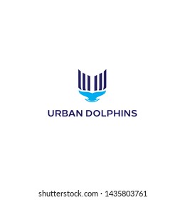 simple, clean, elegant, modern, unique, bold and sophisticated logo design with building, dolphin tail