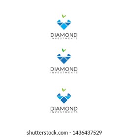 simple, clean, elegant, modern, unique, bold and sophisticated logo design with initial diamond and leaf for investment, finance, Real Estate & Mortgage, etc
