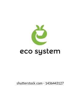 simple, clean, elegant, modern, unique, bold and sophisticated logo design with initial E and leaf icon for the environment, fruit shop, vegetables, food and drink, Agriculture, etc