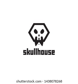 simple, clean, elegant, modern, unique, bold and sophisticated logo design with skull and home for building, game, sport, construction, landmark, real estate, etc
