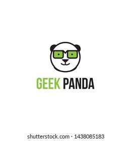 simple, clean, elegant, modern, unique, bold, fun and playful logo design with panda forming geek for technology, etc