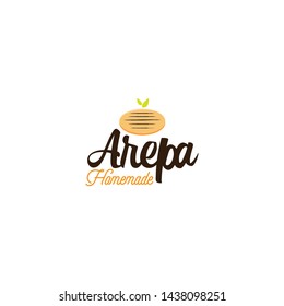 simple, clean, elegant, modern, unique, bold, eye catching and sophisticated logo design with arepa and leaf icon for food and drink, bakery, industrial, etc