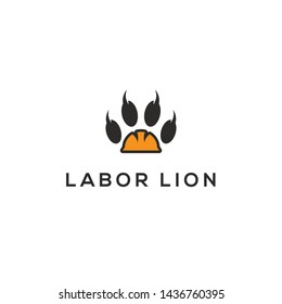 simple, clean, elegant, unique, modern and bold logo design illustration with a paw print, claws of a lion and contractor helmet for industrial, technology, job, labor, construction, call center, etc 