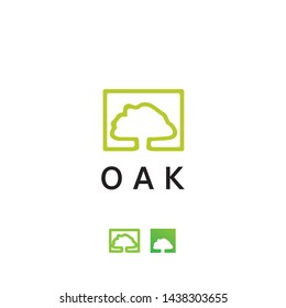 simple, clean, elegant, unique and modern logo design illustration inspiration with square and oak tree for the environment, building, landmark, etc