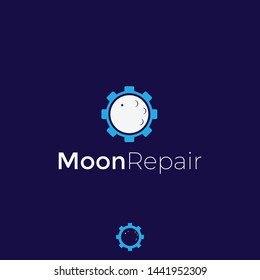 simple, clean, elegant, unique and modern logo design with gear/system/service/repair and moon