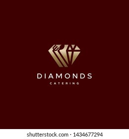 simple, clean, elegant, unique and sophisticated logo design with a diamond, fork, and spoon for jewelry, etc