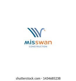 simple, clean, elegant, unique and sophisticated logo design with initial M, S and a swan for building, construction, business and finance, etc