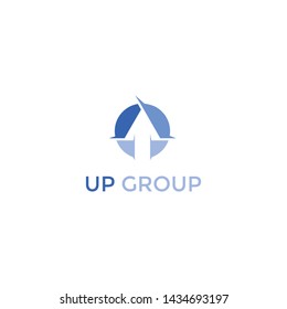 simple, clean, elegant, unique and sophisticated logo design with up arrow for technology, security, digital, computer, internet, construction, etc