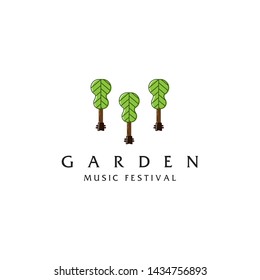simple, clean, elegant, unique and sophisticated logo design with guitar, trees, leaf, and garden for the environment, building, landmark, event, etc