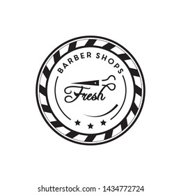 simple, clean, elegant, unique and sophisticated logo design with an initial scissor, star, and circle for barbershop, salon, etc