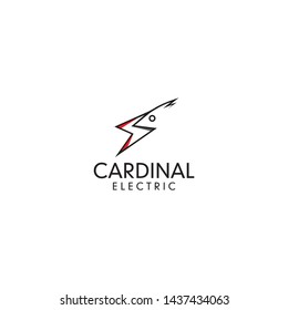 simple, clean, elegant, unique and sophisticated logo design with cardinal and bolt or energy icon for electric, electrical installation, construction, etc