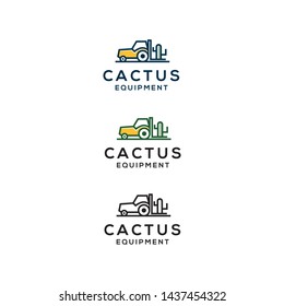 simple, clean, elegant, unique and sophisticated logo design with forklift and cactus for environment, building, 