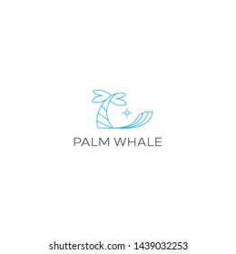 simple, clean, elegant, unique and sophisticated logo design with palm tree and whale for holiday, etc