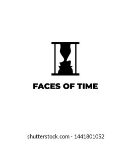 simple, clean, elegant, unique and sophisticated logo design with sand of time and human faces
