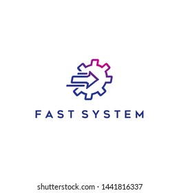 simple, clean, elegant, unique, sophisticated, strong, powerful and modern logo design with gear or system and arrow