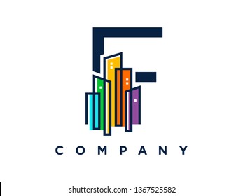 Simple, Clean and Eye catching logo design combining initial letter with colorful mono line building.