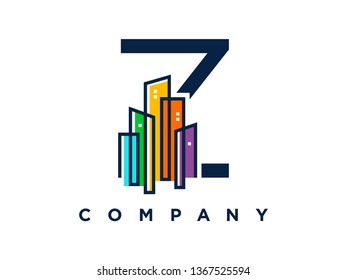 Simple, Clean and Eye catching logo design combining initial letter with colorful mono line building.