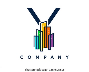 Simple, Clean and Eye catching logo design combining initial letter with colorful mono line building.