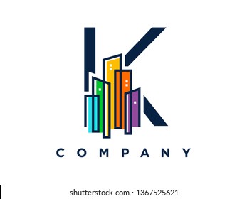 Simple, Clean and Eye catching logo design combining initial letter with colorful mono line building.