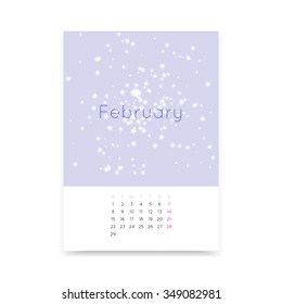 Simple and clean February 2016 calendar page vector A3 template. Week starts from Monday.