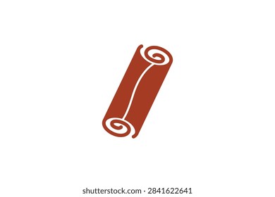 A simple and clean flat design icon of a rolled cinnamon stick representing spice and flavoring for food