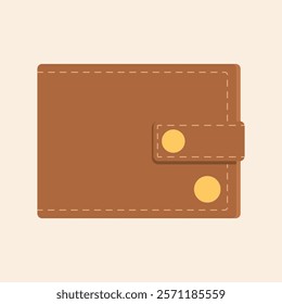 A simple and clean flat design illustration of a wallet vector in brown with yellow button details. Suitable for financial, business, or e-commerce design projects