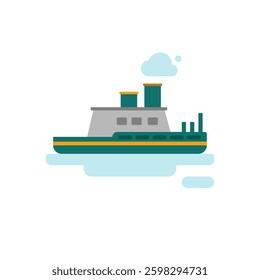 Simple and Clean Flat Design Ship Icon. Flat design vector icon of a ship, featuring a clean and minimalistic style. Represents maritime transport, shipping, naval industries, and ocean travel.