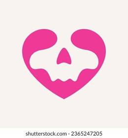 simple clean flat minimalist modern combination vector of skull with love heart soul icon symbol character images in pink color logo design inspiration