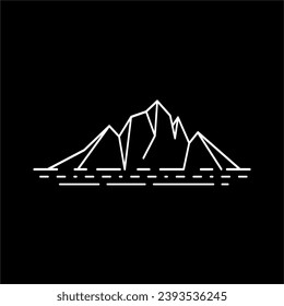 einfache, saubere, minimalistische moderne Vintage-Retro-Hipster schwimmender Eisberg- oder Eisberg-Landschaft mit einfacher Form Umriss monoline Linie Art Stil einzeln auf schwarzem Hintergrund Logo-Design Idee