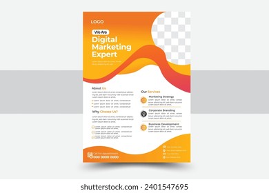 Simple and Clean flyer design in orange color with geometric shapes in A4 size in vector layout 