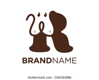 Simple, Clean and Friendly illustration initial logo design combining letter with dog face.