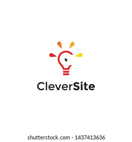 simple, clean, fun, unique and modern logo design illustration inspiration with light bulb and click or cursor for technology, computer, web or site, digital, internet, etc