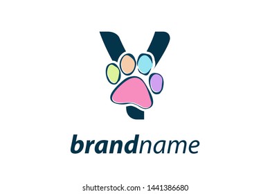 Simple, Clean and Funny logo design paws combine with letter Y