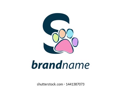 Simple, Clean and Funny logo design paws combine with letter S