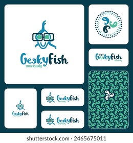 Simple Clean Geek Logo with Included Fish. 