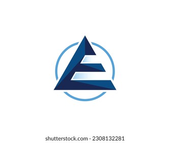 Simple Clean Geometric Blue Triangle Shape Letter E Logo Design Template