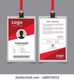 Simple Clean Geometric Red Id Card Design, Professional Identity Card Template Vector for Employee and Others