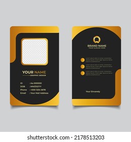 Simple Clean Gold Yellow Id Card Design, Professional Identity Card Template Vector for Employee and Others