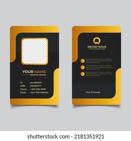 Simple Clean Gold Yellow Id Card Design, Professional Identity Card Template Vector for Employee and Others