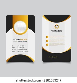 Simple Clean Gold Yellow Id Card Design, Professional Identity Card Template Vector for Employee and Others